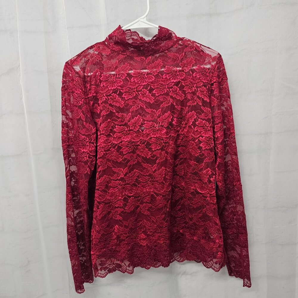 Apt 9 Blouse Red Lace Floral Goth Whimsigoth Dark Fairy Indie Grunge L - Picture 10 of 13